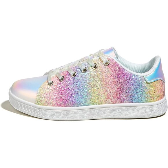 LUCKY STEP Rainbow LaceUp Sneakers Sparkly Fashion Shoes for Women - Picture 1 of 9